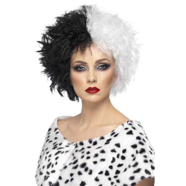 Evil Madame Cruella Wig Black & White Ladies Fancy Dress Costume Accessory New
