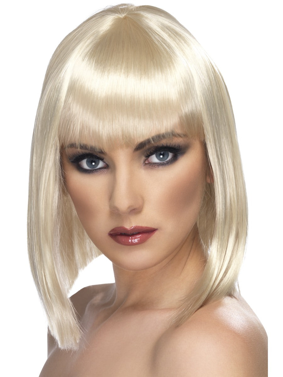 Blonde Glam Wig Short Blunt with Fringe Adult Womens Fancy Dress New