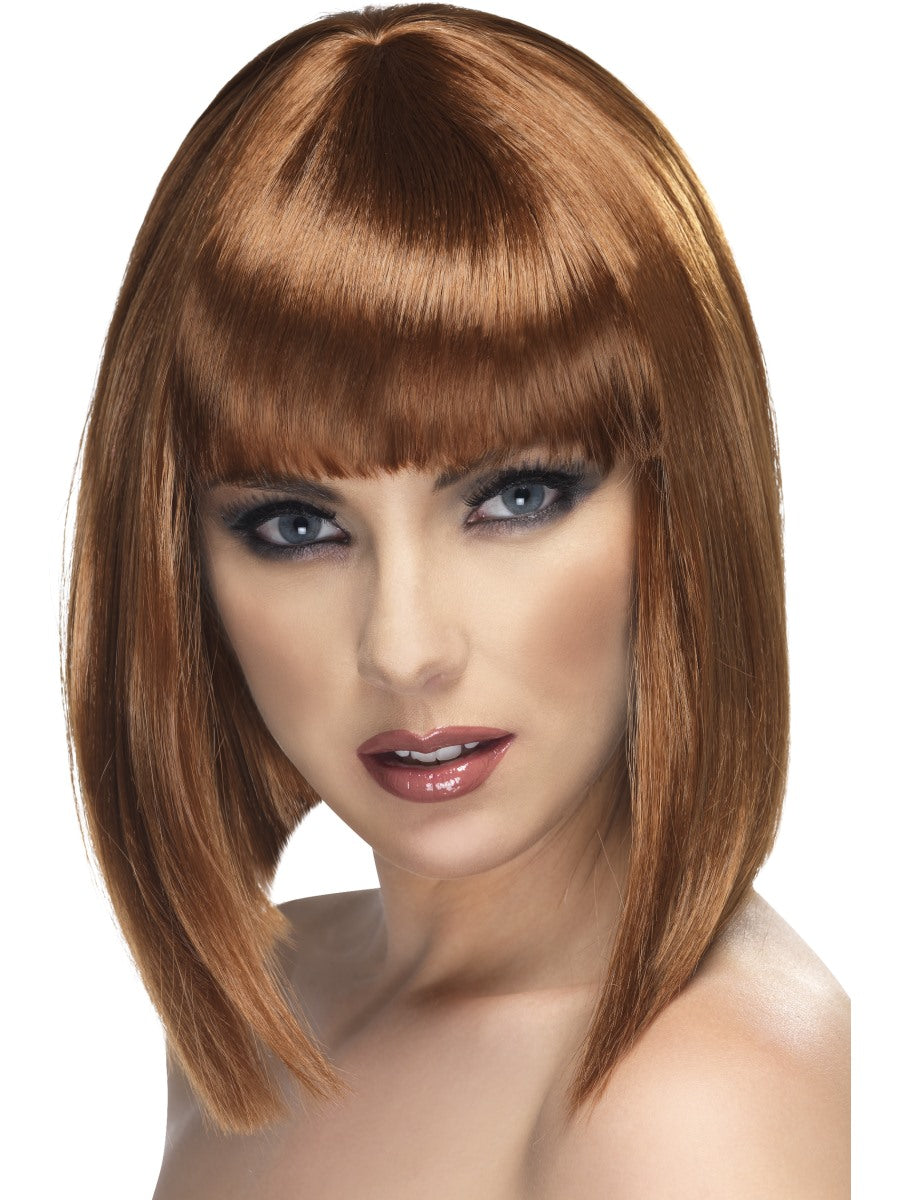 Glam Blunt Wig with Fringe Brown Fancy Ladies Fancy Dress Halloween