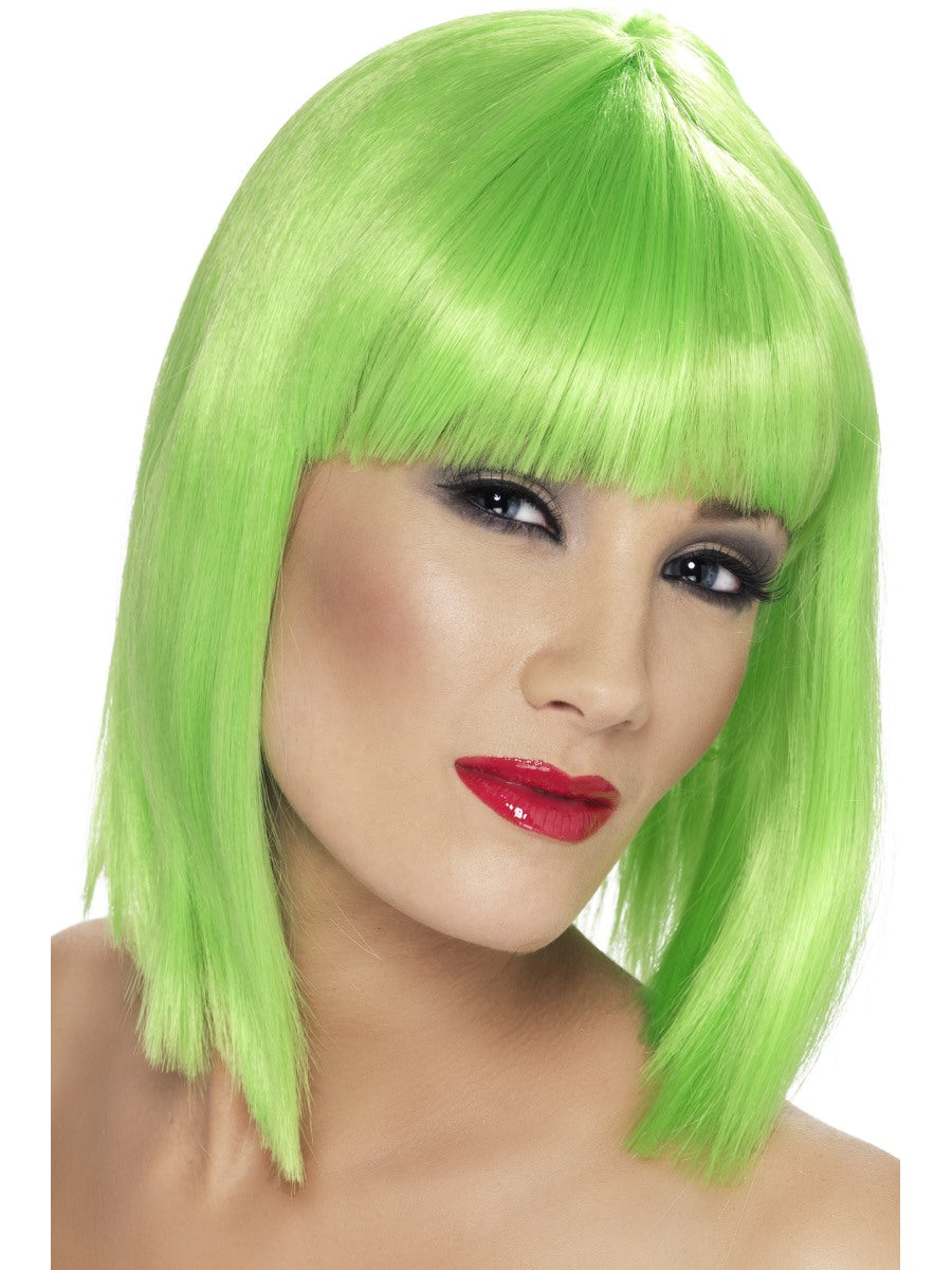 Lime Green Bob Wig Ladies Festival Neon Rave Fancy Dress Short Wig With Fringe