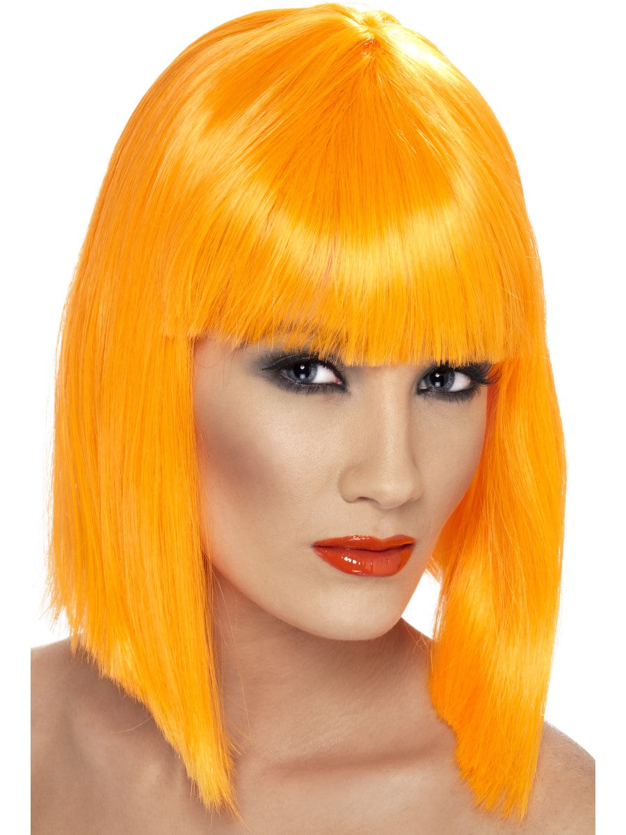 Ladies 80s 1980s Glam Fancy Dress Wig Neon Orange Hen Party New