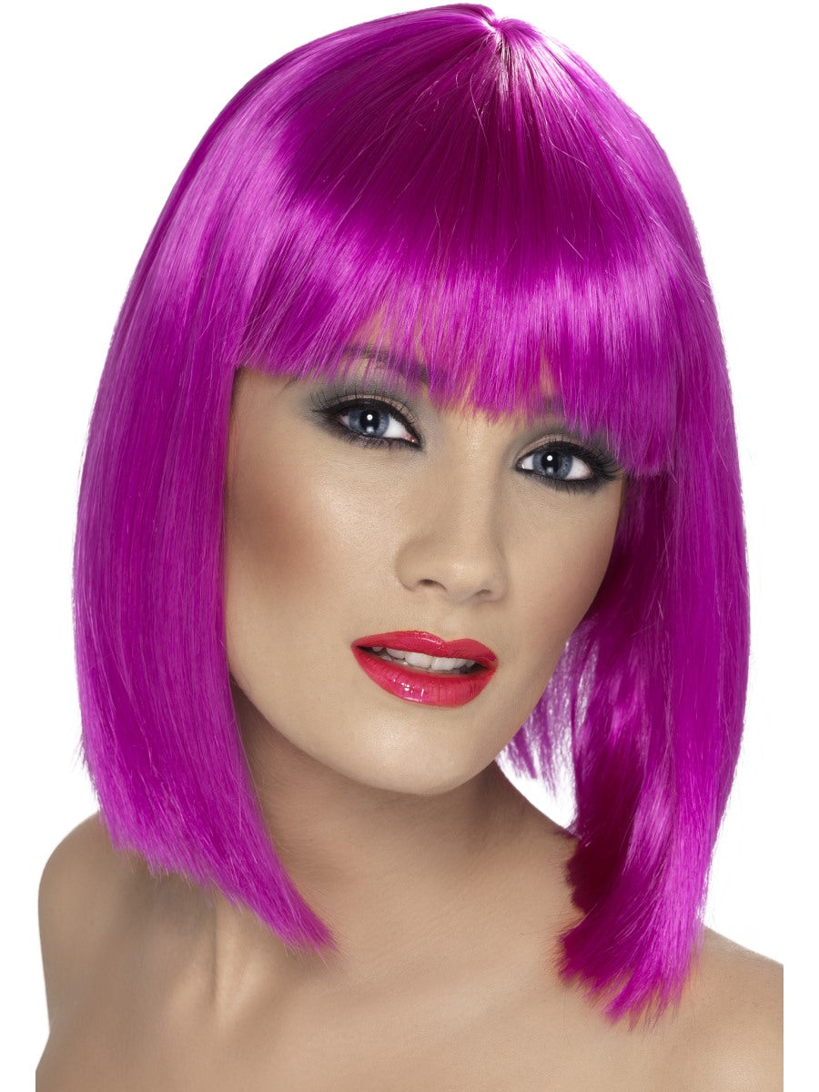 Purple Glam Wig Ladies Adults Fancy Dress Accessory Straight Blunt Bob Wig
