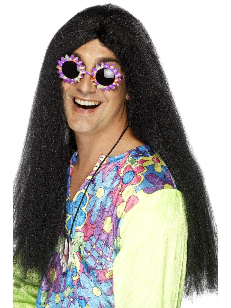 Black 1960's Groovy Hippy Wig Adult Mens Smiffys Fancy Dress Hippie Accessory