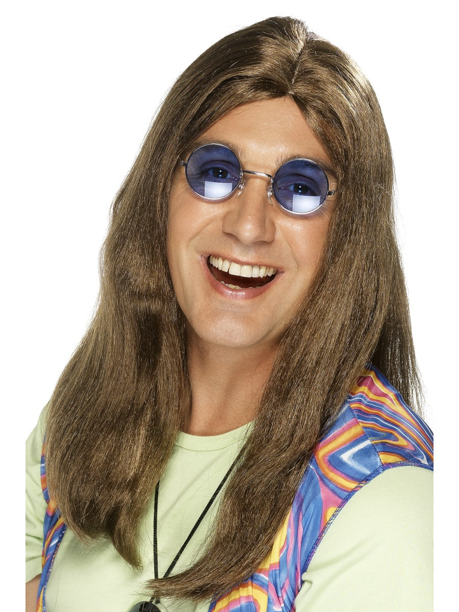 Hippie Wig Brown Long Adult Neil 60s Groovy Fancy Dress Accessory