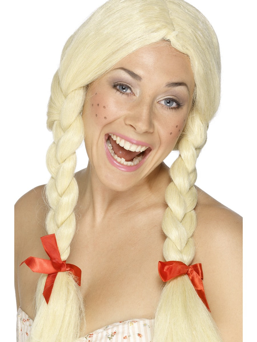 German Beer Festival Wig Ladies Beer Wench Fancy Dress Blonde Plaited Wig