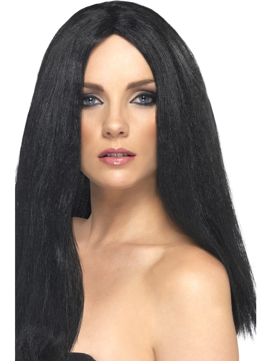 Ladies Sher Style Long Black Wig Ladies Halloween Witch Fancy Dress Costume