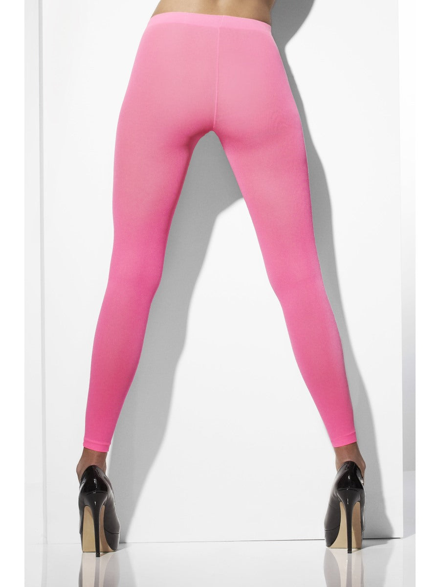 Pink Opaque Footless Tights 80s Fancy Dress Accessory Neon