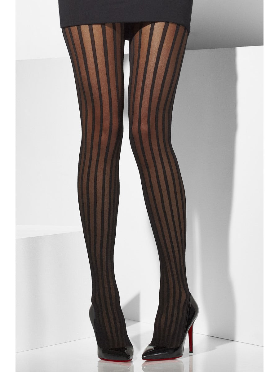 Ladies Vertical Striped Tights Black Burlesque Fancy Dress Accessory New