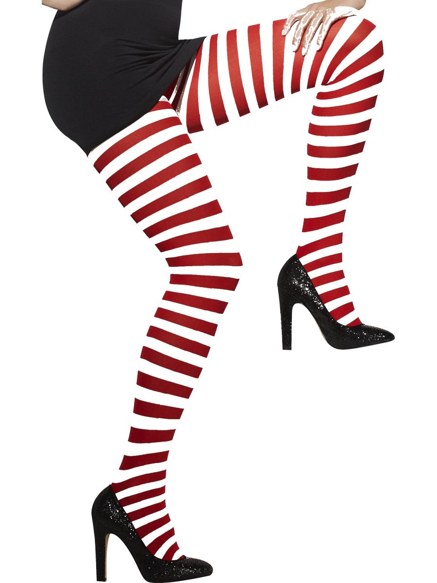 Red And White Christmas Striped Tights Ladies Wally Fancy Dress Accessory