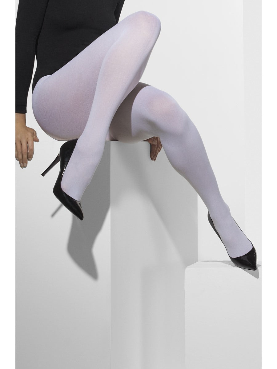 Opaque Tights White Tights Ladies Fancy Dress Accessory One Size