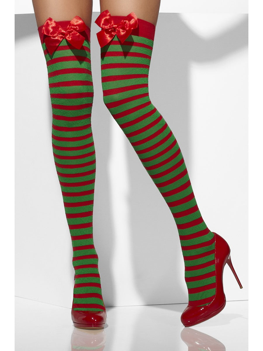 Red & Green Christmas Hold Ups Ladies Fancy Dress Accessory