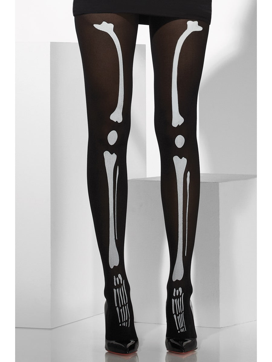Skeleton Opaque Tights Ladies Halloween Fancy Dress Accessory