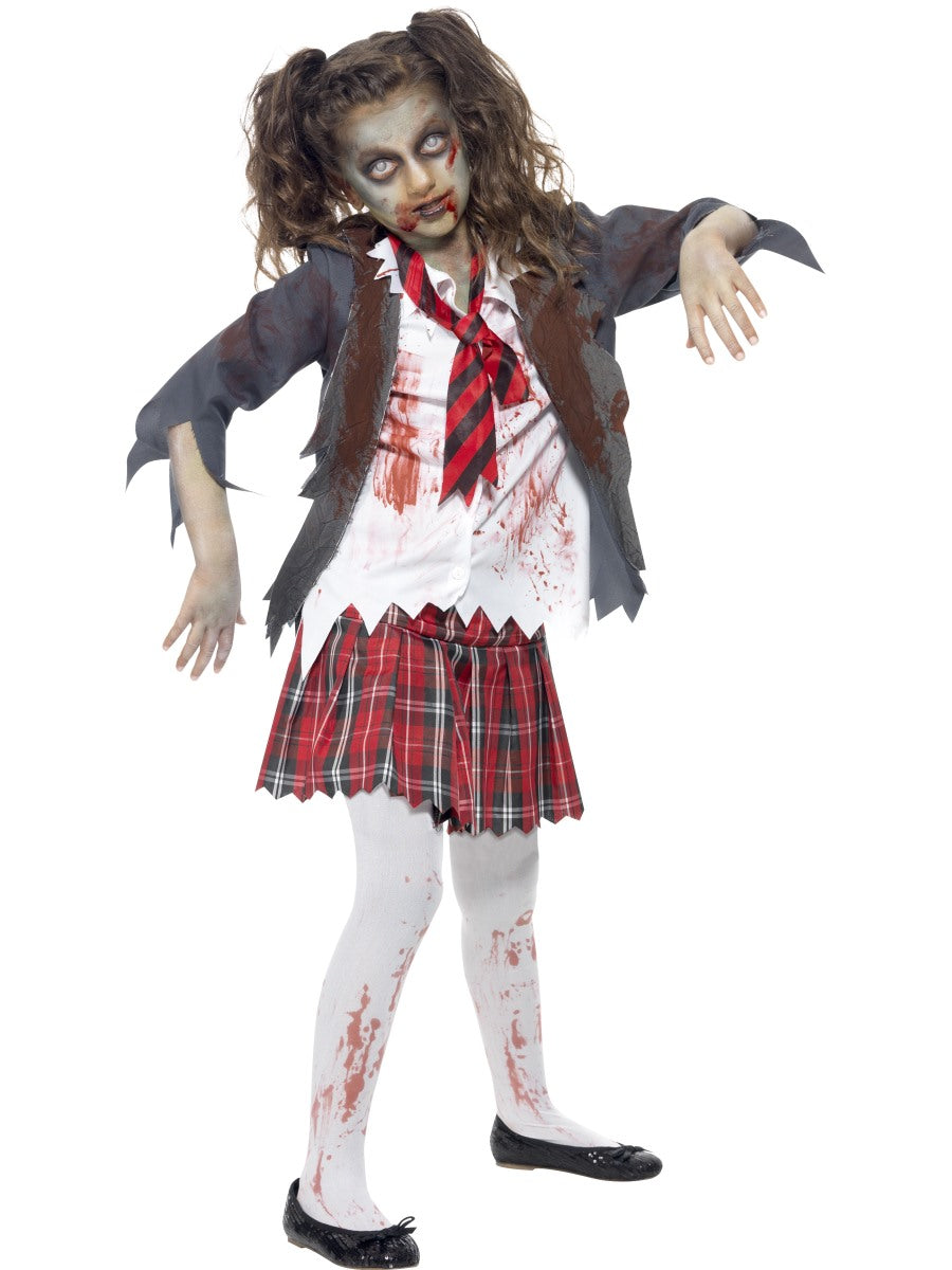 Child Zombie School Girl Costume Girls Halloween Horror Fancy Dress Outfit New