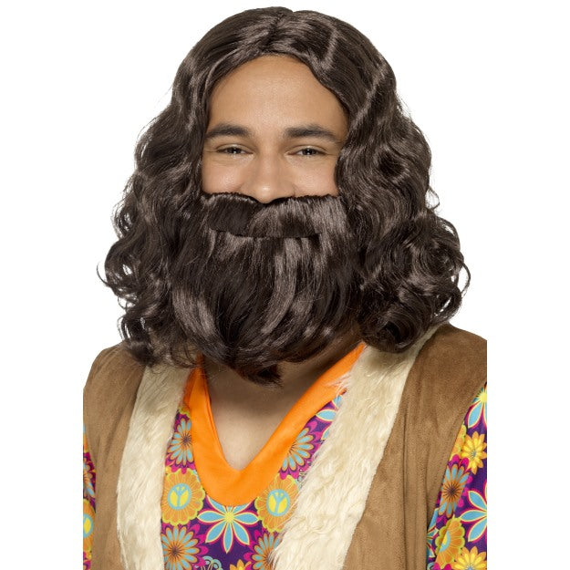 Hippie Wig Mens 60s 70s Hippy Fancy Dress Acessory Wig + Beard Jesus Kit