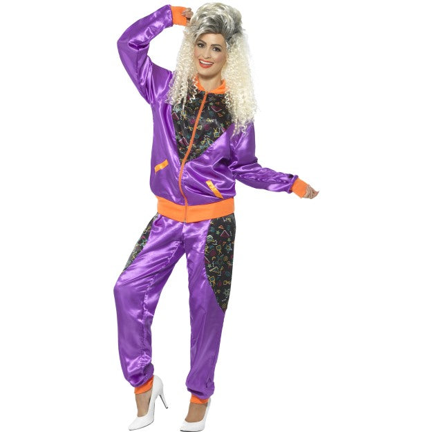 80s Shell Suit Costume Scouser Tracksuit Womens Ladies Fancy Dress UK 8-18