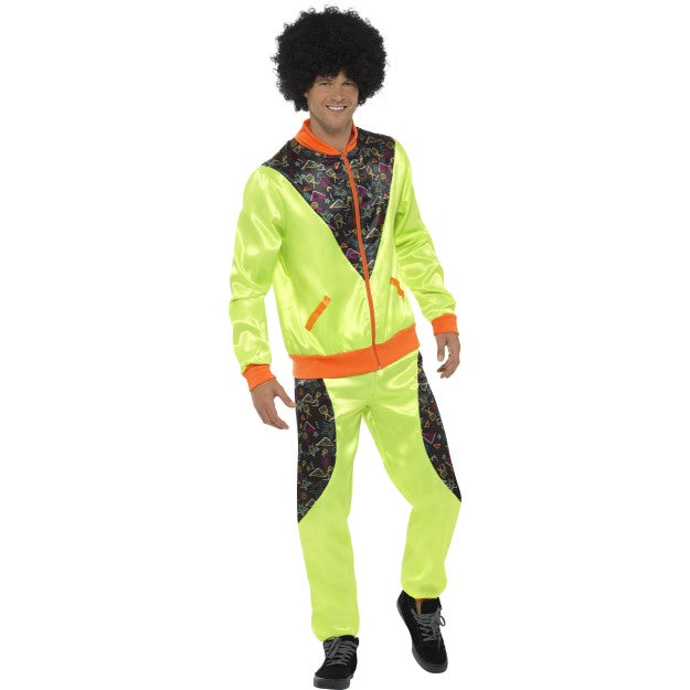 Retro Shell Suit Mens Yellow Fancy Dress 80s Tracksuit Costume