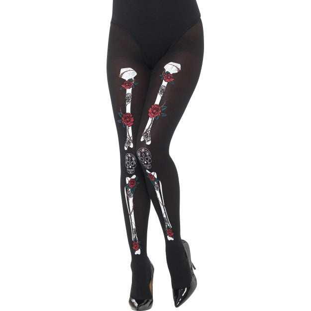 Opaque Day of the Dead Tights Halloween Fancy Dress Costume Mexican
