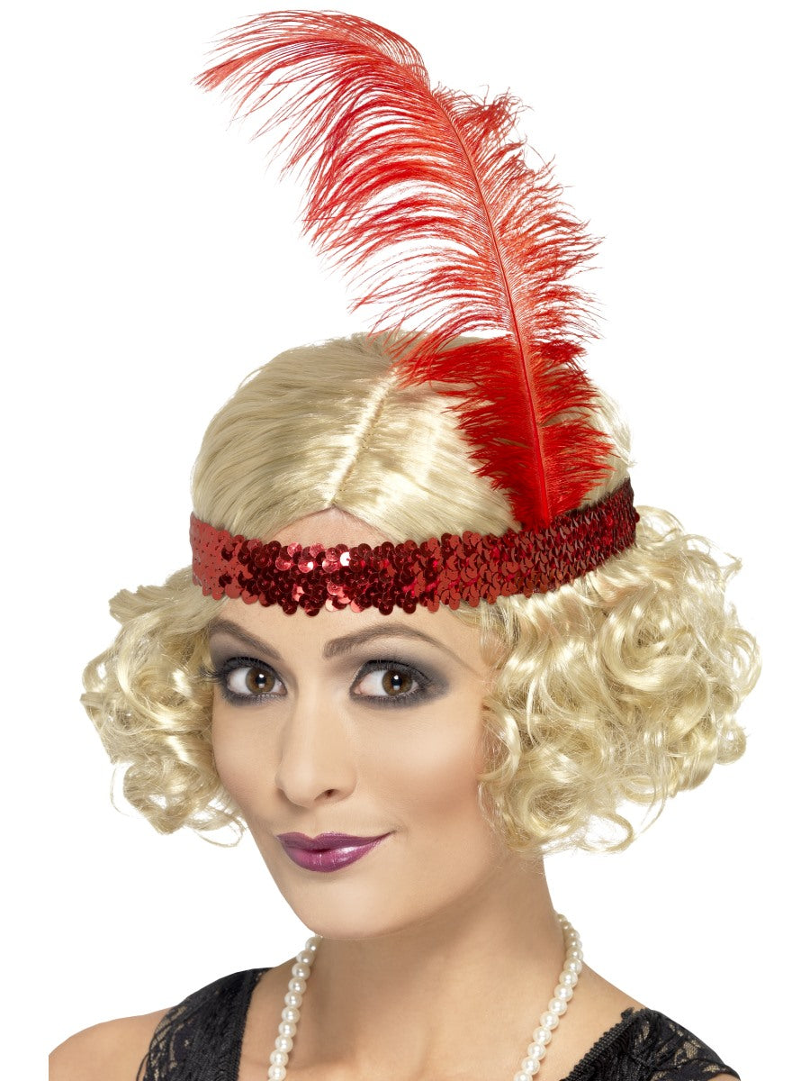 1920s Razzal Fancy Dress Party Charleston Wig Ladies Curly With Sequin Headband