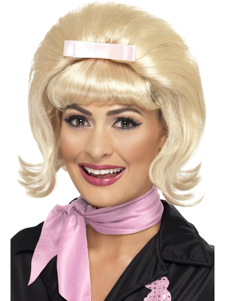 50s Rockability Flick Wig + Headband Blonde Beehive Fancy Dress New