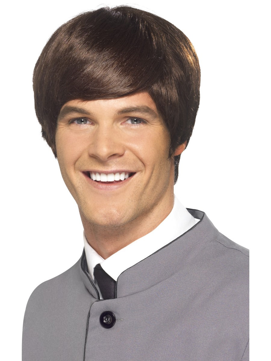 60s Beatles Wig Brown Mens Mod Retro Style Fancy Dress Accessory