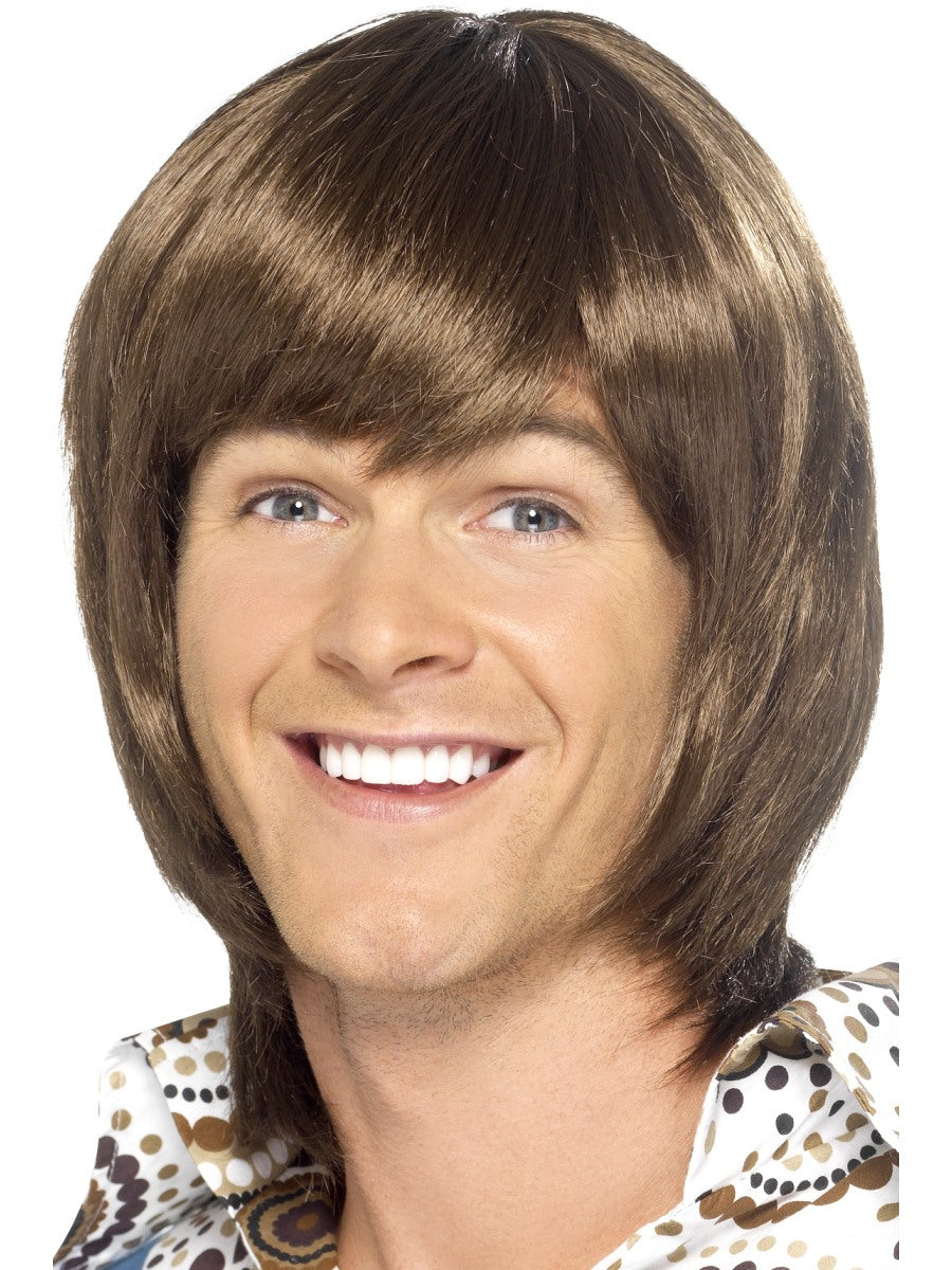 70s Heartthrob Wig Brown Boogie Night Fancy Dress Costume Accessory