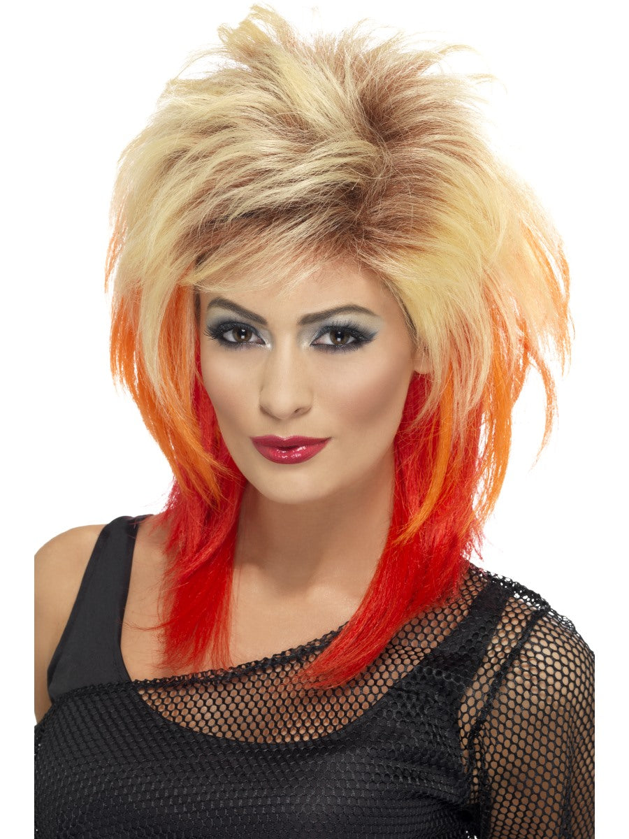 Blonde & Red 80's Mullet Wig Adult Fancy Dress Costume Accessory New