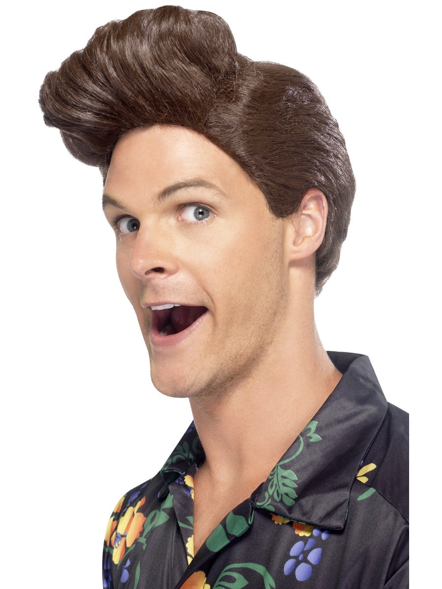 Nineties Detective Quiff Wig Brown Ace Ventura Adult Men's Fancy Dress New