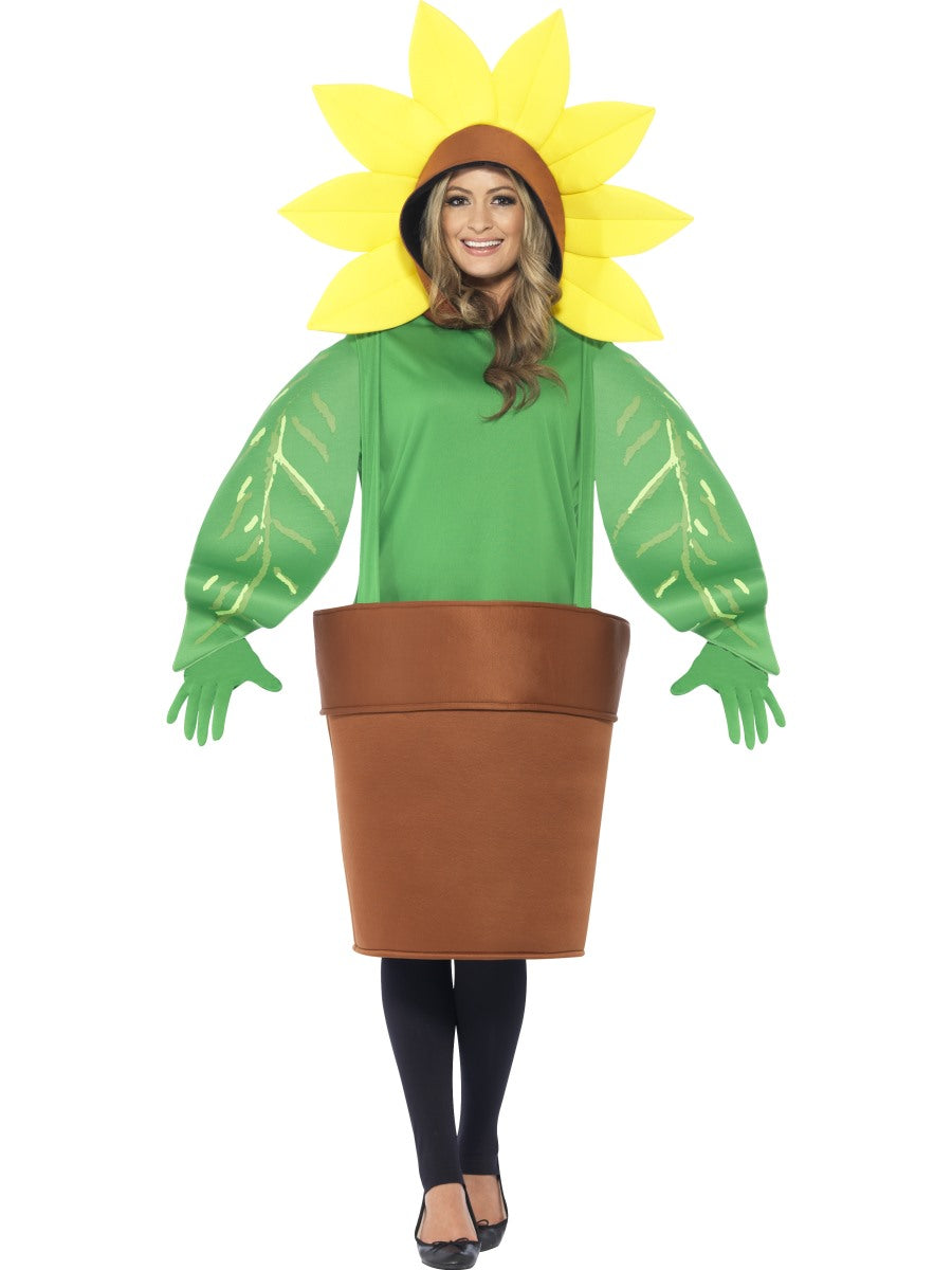 Adult's Sunflower Costume World Book Day Week Fancy Dress Flower Pot New