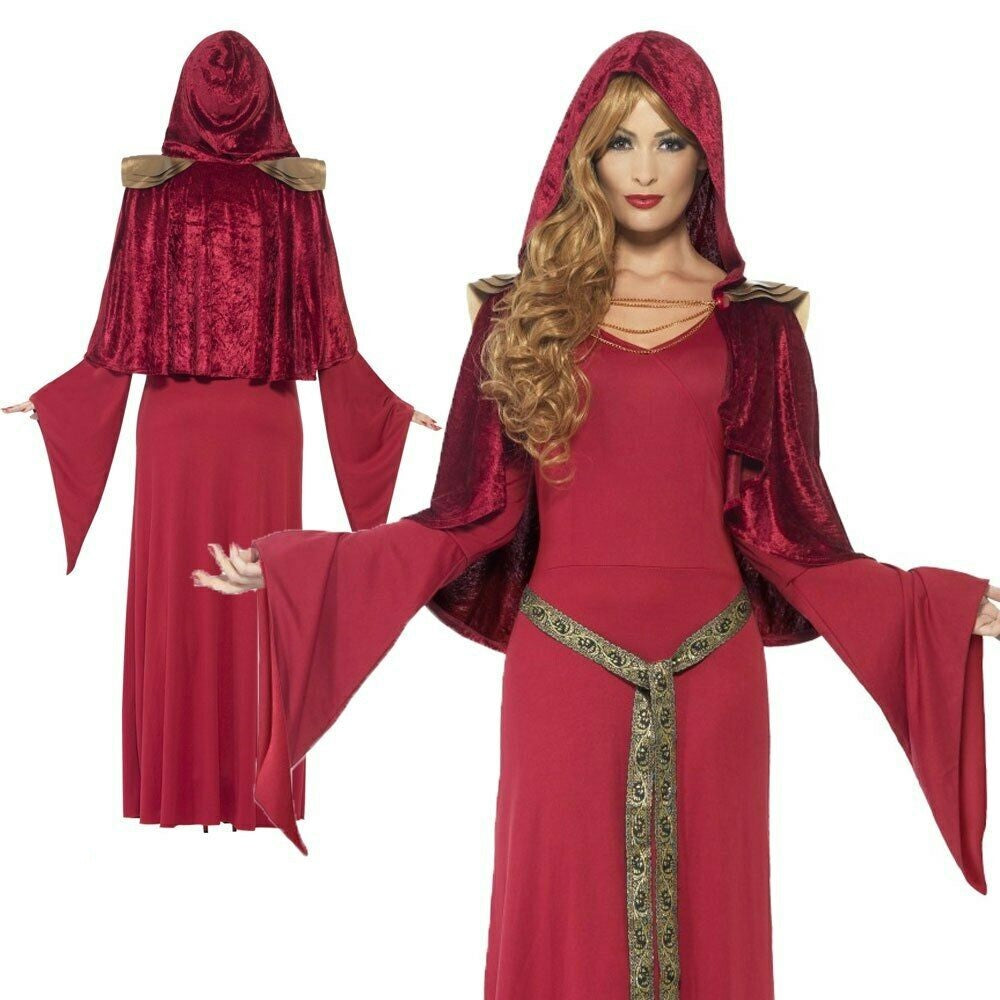 Red Queen High Priestess Witch Gothic Medieval Fancy Dress Costume Outfit Ladies
