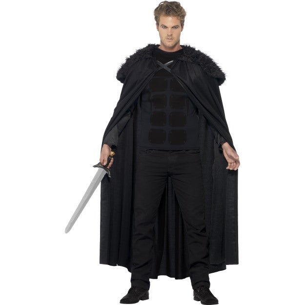 Game of Thrones Costume Mens Dark Barbarian Jon Snow Fancy Dress Cloak New