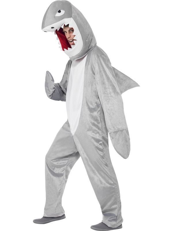 Adults Shark Jaws Costume Grey Fancy Dress Jumpsuit One Size Outfit