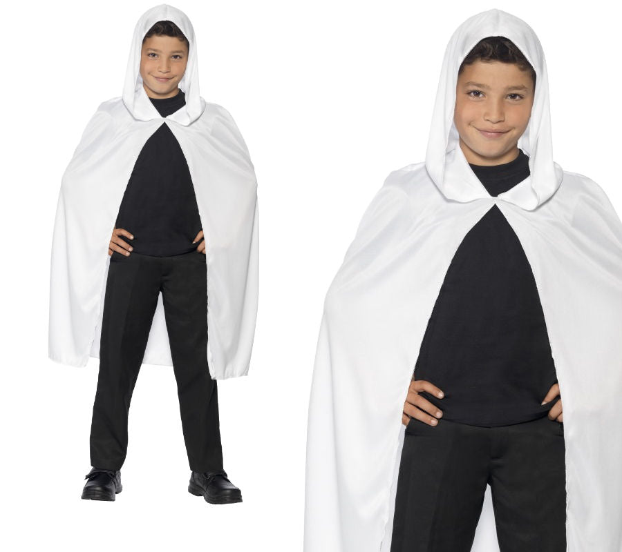 White Hooded Ghosts Cape Childrens Halloween Fancy Dress Ghost Accessory