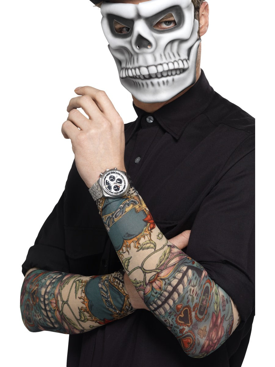 2 x Day Of The Dead Tattoo Sleeves Mens Ladies Fancy Dress Accessory x2