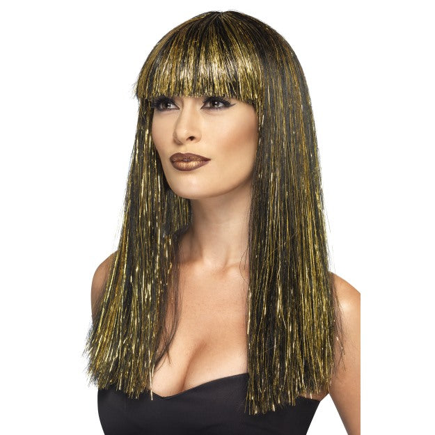 Egyptian Goddess Wig Ladies Black & Gold Fancy Dress Cleopatra Wig