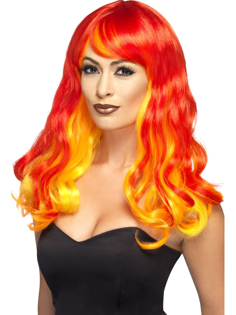 Red Ombre Wig Devil Flame Adult Womens Halloween Fancy Dress New