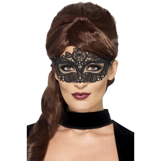 Embroidered Lace Filigree Eyemask Black Fancy Dress Masquerade