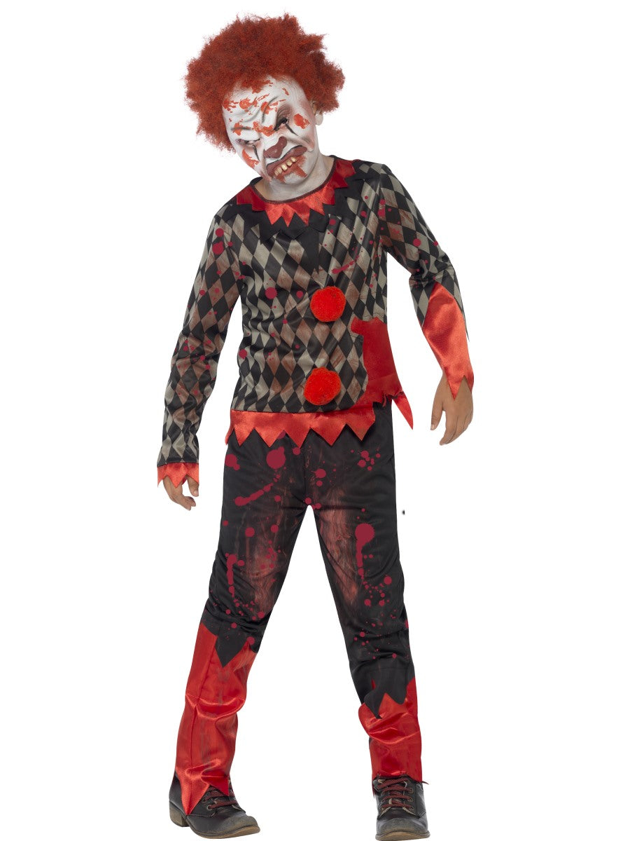 Child Deluxe Zombie Clown Costume Boys Halloween Fancy Dress Outfit + Mask