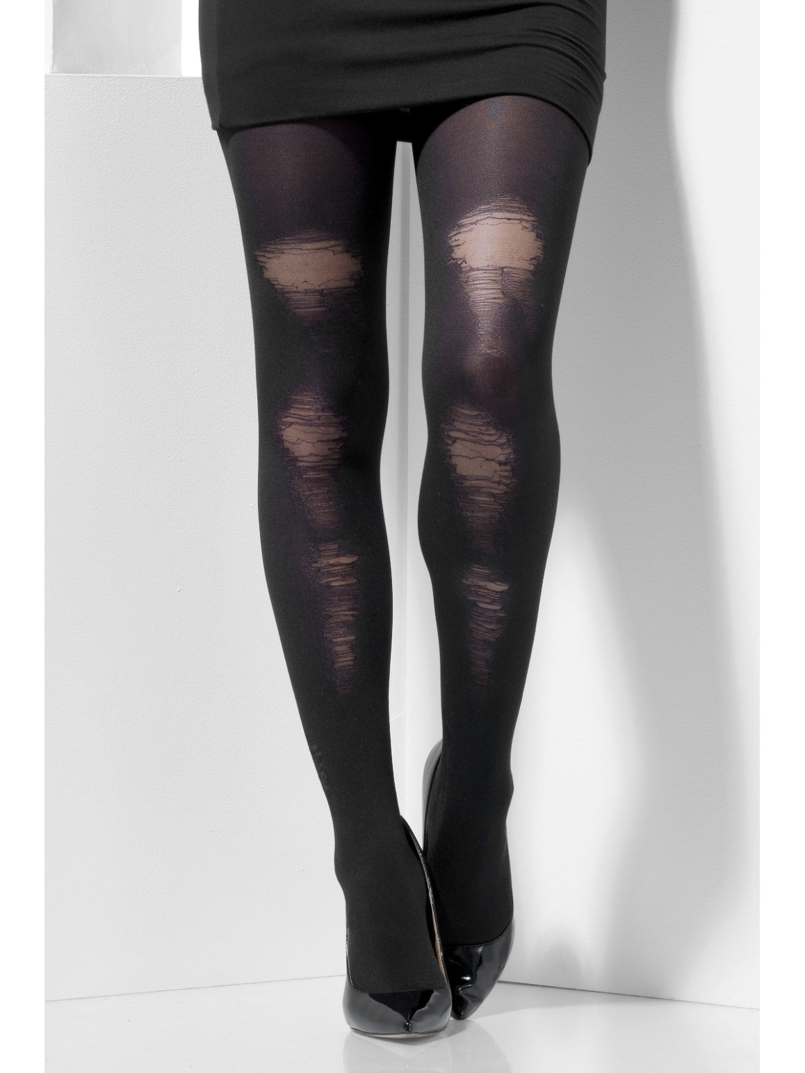 Black Distressed Tights Halloween Ripped Fancy Dress Ladies Accessory New