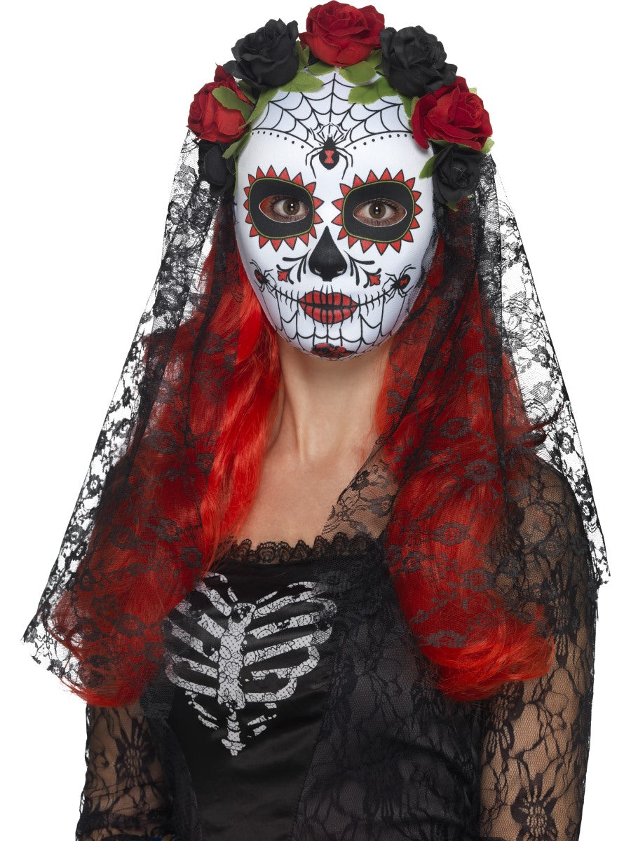 Day Of The Dead Senorita Mask + Veil Halloween Fancy Dress Accessory New Mexican