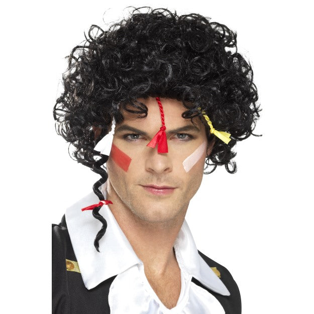 Mens New Romantic Adam Ant Wig Adult 80s Pop Star Fancy Dress 1980s New