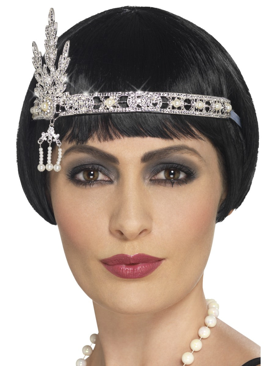 Silver Jewel Flapper Headband 1920s Gatsby Flappers Fancy Dress Accessory
