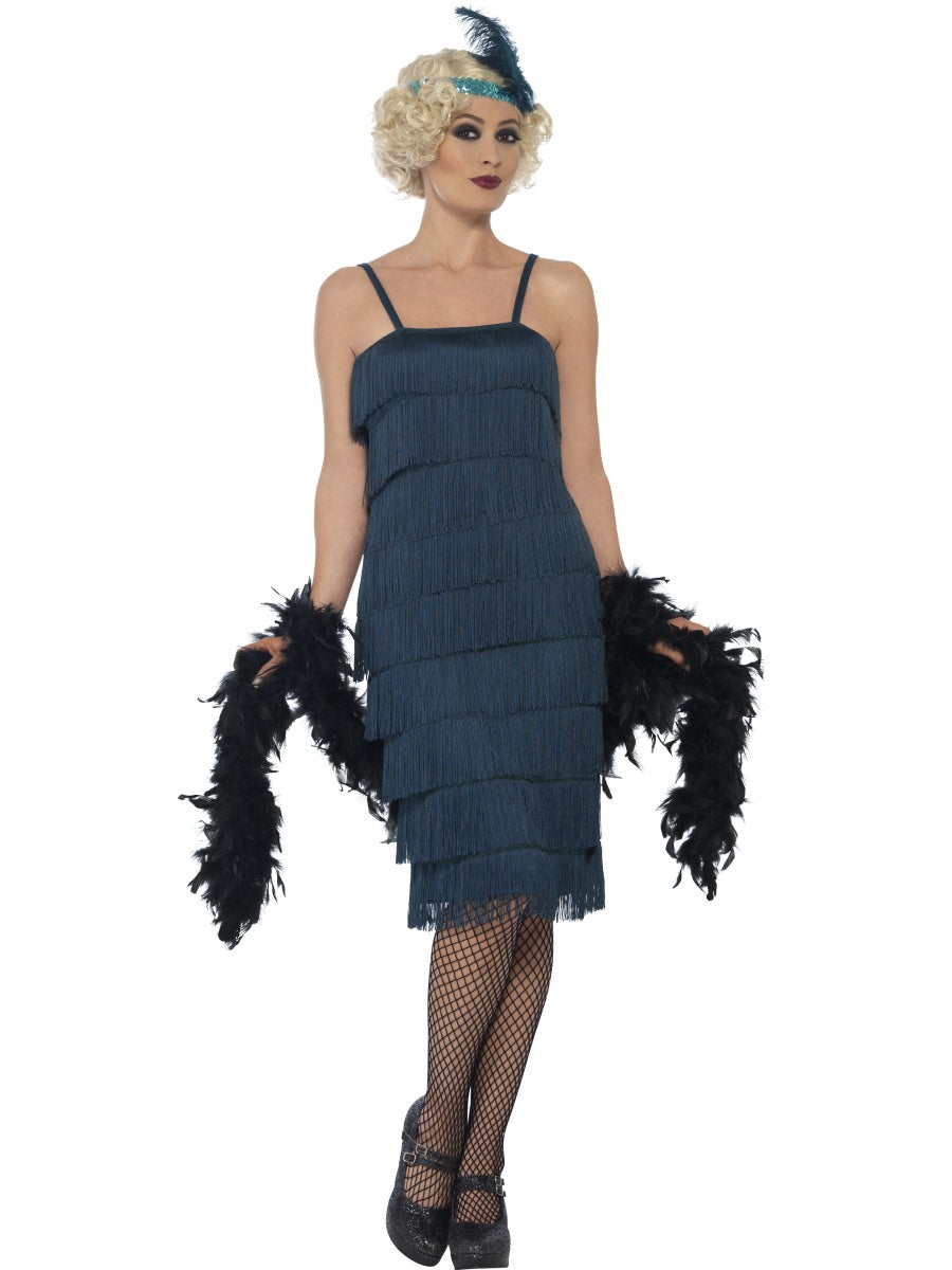 Long Teal Flapper Costume Ladies 1920s Fancy Dress Outfit 20s Flapper S-XXL