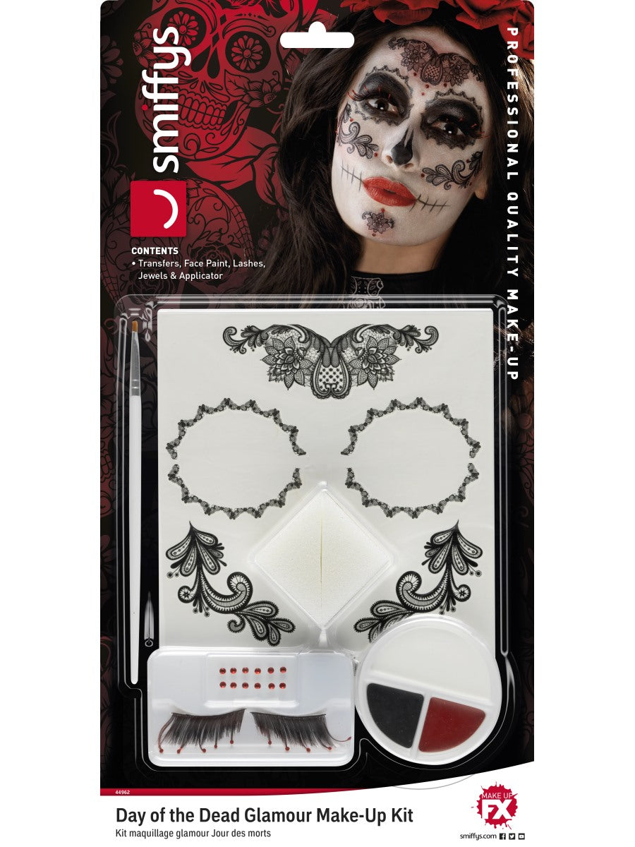 Glamour Day Of The Dead Make Up Kit Ladies Halloween Face Paintes Fancy Dress