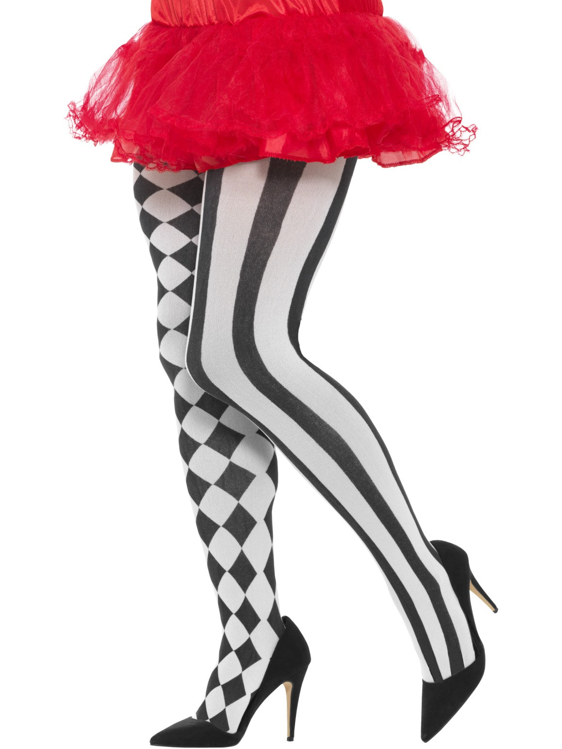 Harlequin Tights Plus Size Ladies Black White Stripe Check Fancy Dress Hosiery