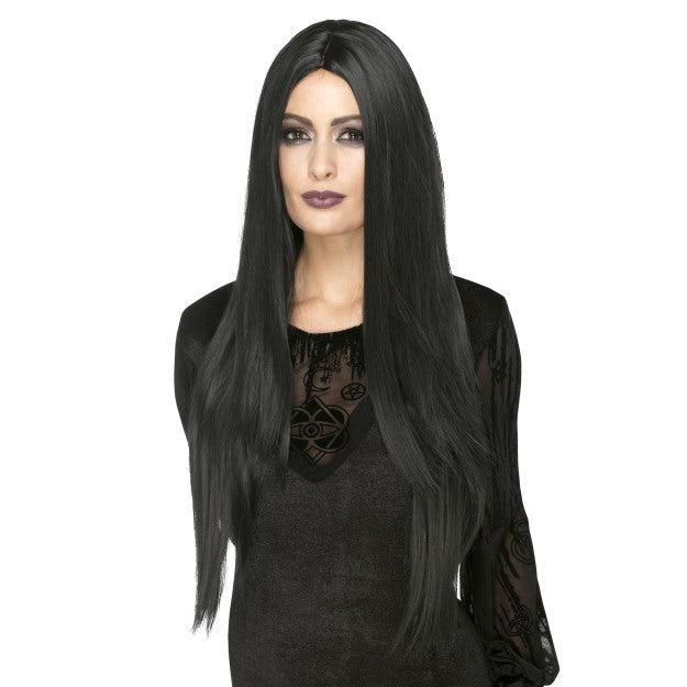 Extra Long Black Wig Witch Gothic Heat Resistant Adults Deluxe Fancy Dress