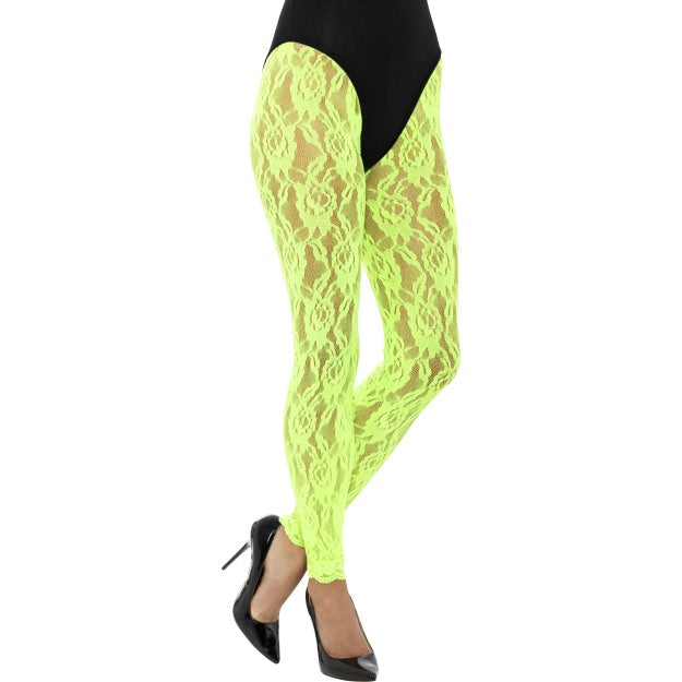 Ladies 1980s Lace Leggings Neon Madonna Fancy Dress Costume Accessory