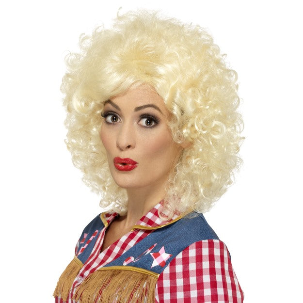 Adults Blonde Dolly 80s Womens Cowgirl Rodeo Doll Wig Adult Fancy Dress