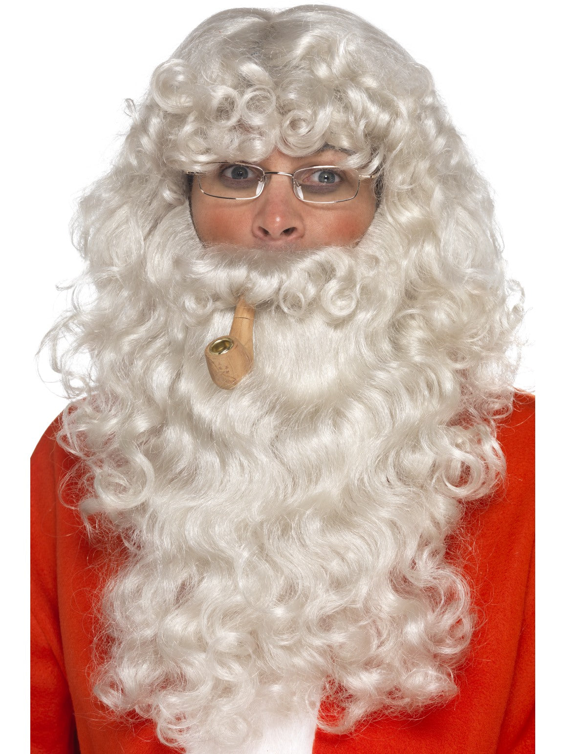 Deluxe Santa Claus Wig Beard Pipe Glasses Father Chrismtas Costume Accessory