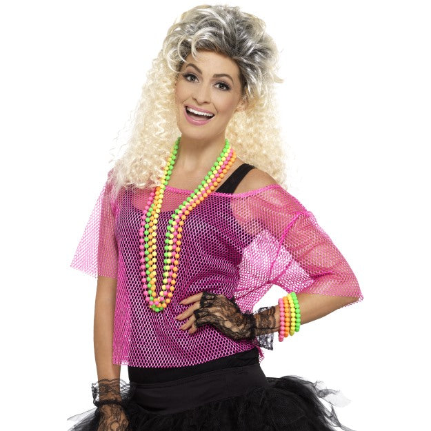 Neon Fishnet Top 1980s 80s Fancy Dress Accessory Retro Disco