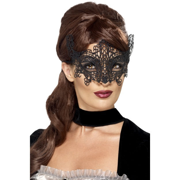 Embroidered Lace Filigree Swirl Eyemask Ladies Fancy Dress Eye Mask